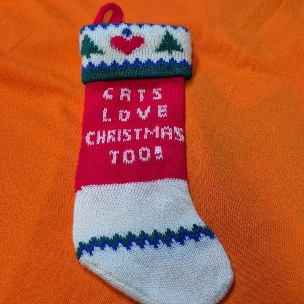 Kurt Adler Cats Love Christmas Too Mini Knit Christmas Stocking Vintage